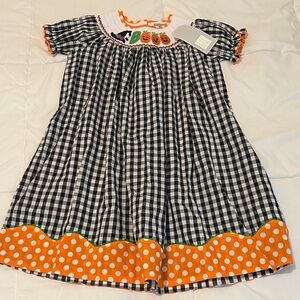 Lil Cactus White Dress with Orange Trim